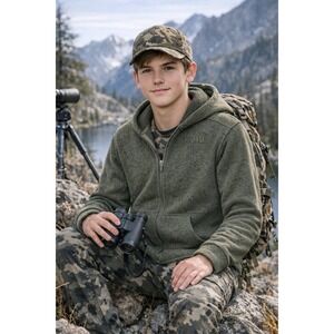 Kuiu Base Camp Kids XL 18 High Loft Sweater Fleece Full Zip Hoodie Green